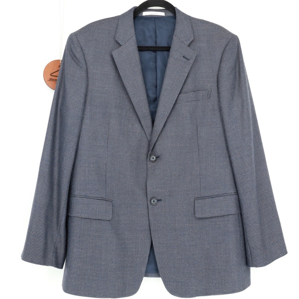John W. Nordstrom 42R Silk Wool Blazer Navy Taupe Micro Houndstooth Sport Coat
